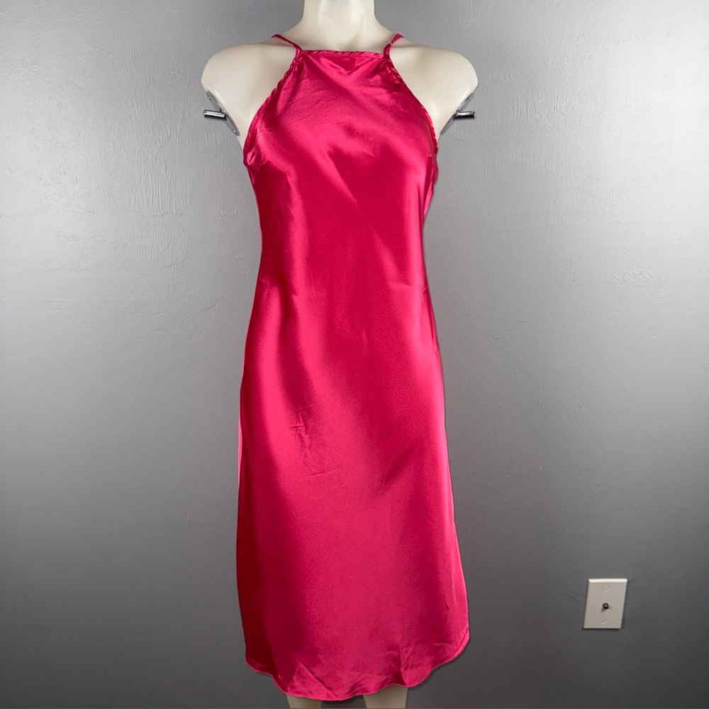 Vintage Bebe Satin Slip Dress Women’s Small Fuschia Hot Pink Y2K Coquette USA